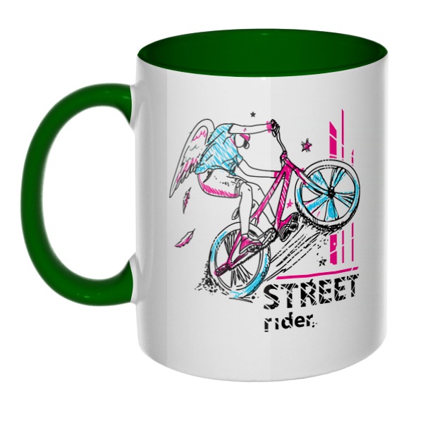 Street Rider, кружка цветная внутри и ручка, цвет зеленый
