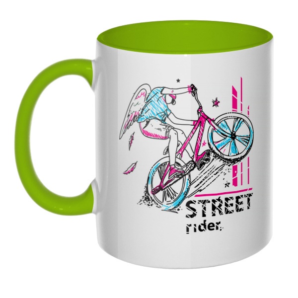 Street Rider, кружка цветная внутри и ручка, цвет салатовый