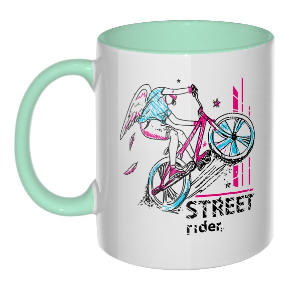 Street Rider, кружка цветная внутри и ручка, цвет мятный