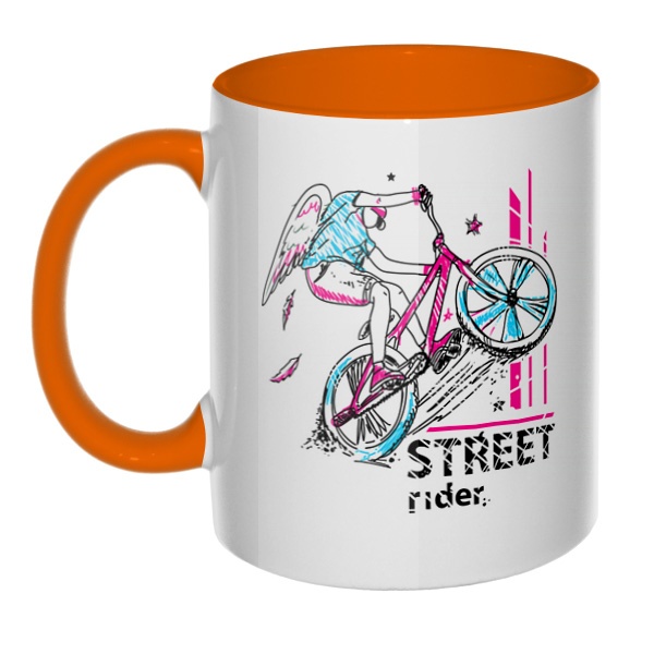 Street Rider, кружка цветная внутри и ручка, цвет оранжевый