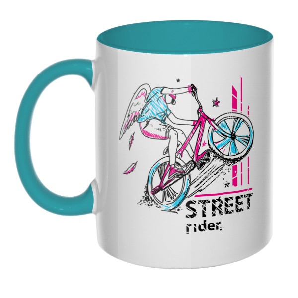 Street Rider, кружка цветная внутри и ручка, цвет бирюзовый