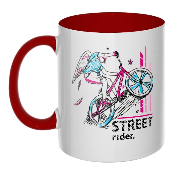 Street Rider, кружка цветная внутри и ручка, цвет бордовый
