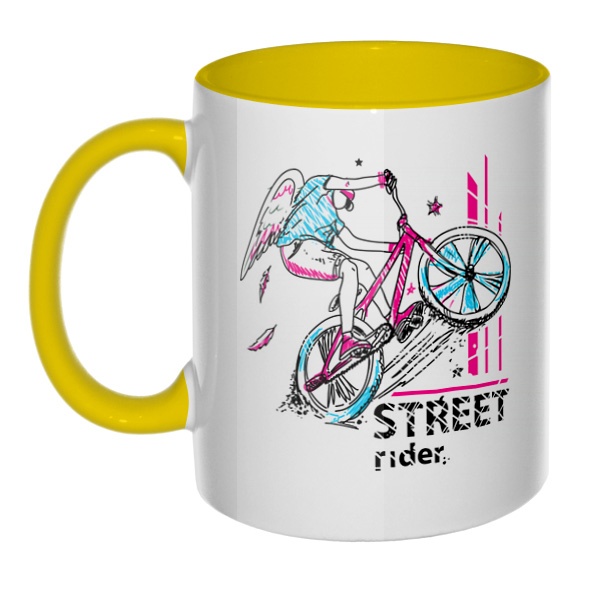 Street Rider, кружка цветная внутри и ручка, цвет желтый