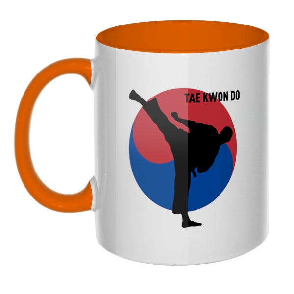 Tae kwon do, кружка цветная внутри и ручка, цвет оранжевый