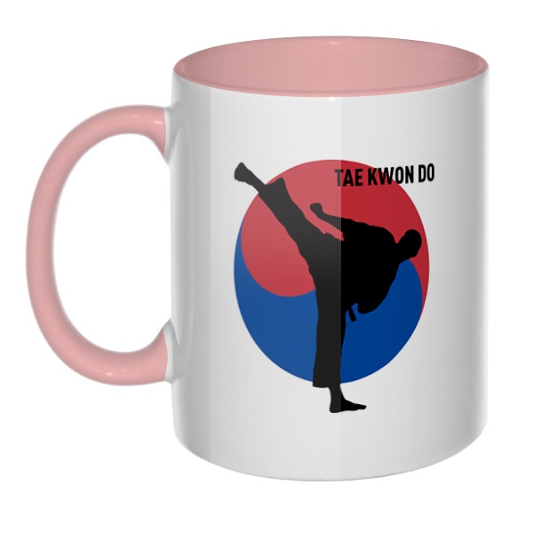 Tae kwon do, кружка цветная внутри и ручка, цвет розовый