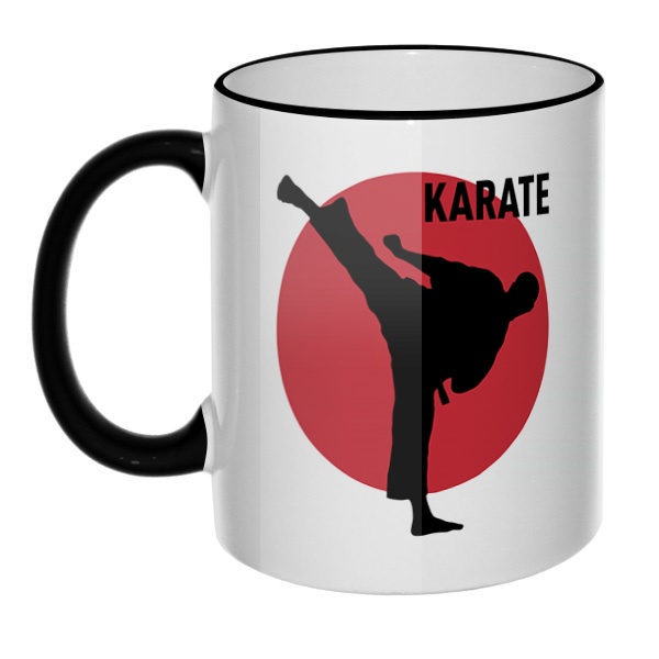 Кружка Karate с цветным ободком и ручкой, цвет черный