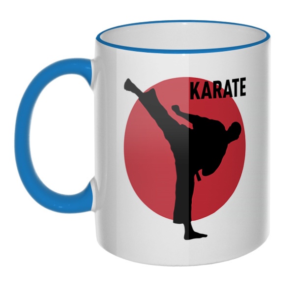 Кружка Karate с цветным ободком и ручкой, цвет голубой