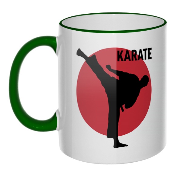 Кружка Karate с цветным ободком и ручкой, цвет зеленый