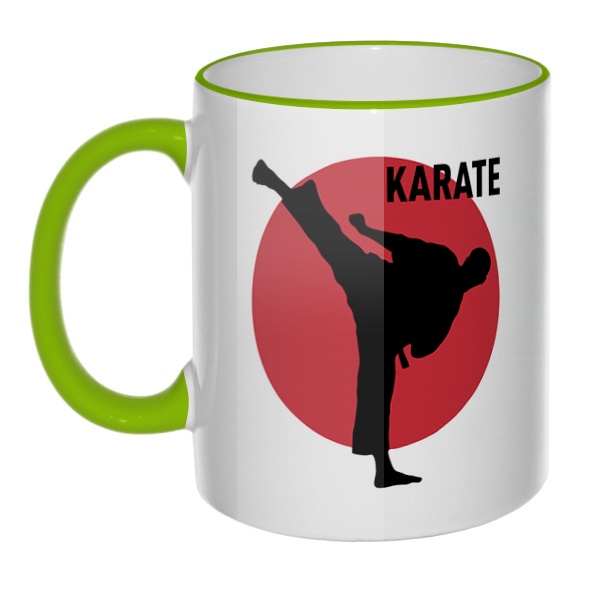 Кружка Karate с цветным ободком и ручкой, цвет салатовый