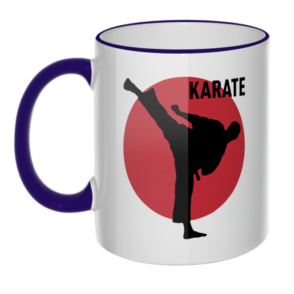 Кружка Karate с цветным ободком и ручкой, цвет темно-синий