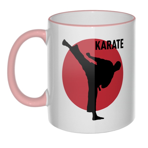 Кружка Karate с цветным ободком и ручкой, цвет розовый