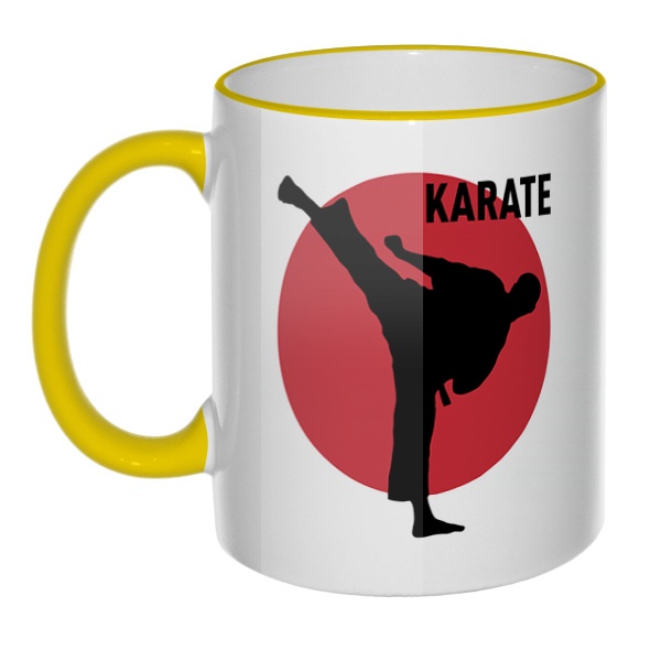Кружка Karate с цветным ободком и ручкой, цвет желтый