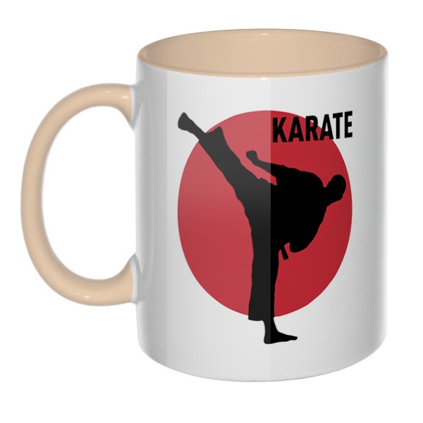 Karate, кружка цветная внутри и ручка, цвет бежевый