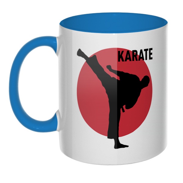 Karate, кружка цветная внутри и ручка, цвет голубой