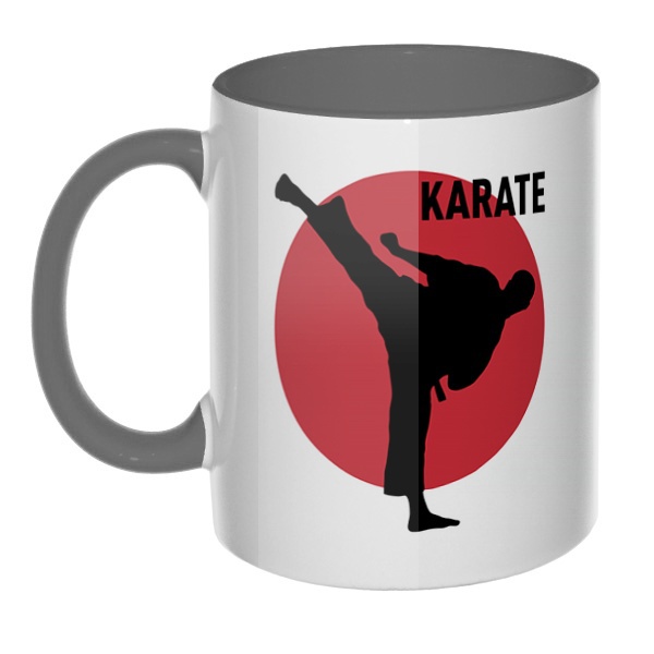 Karate, кружка цветная внутри и ручка, цвет серый