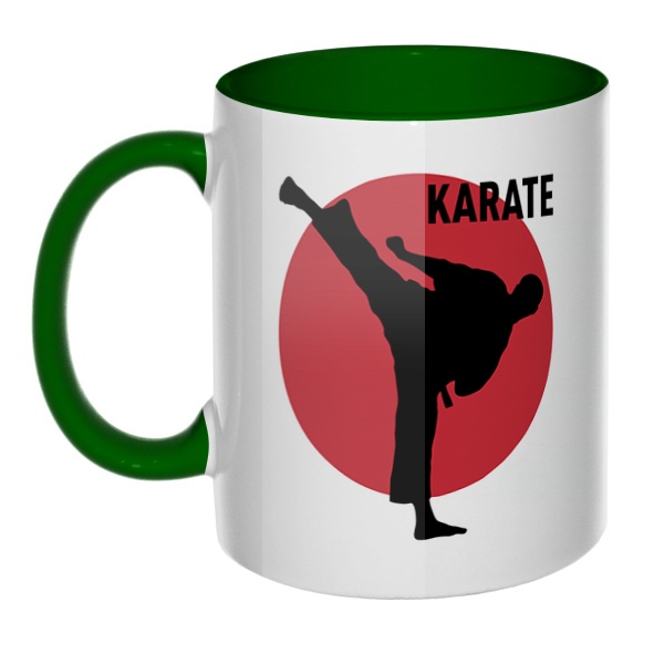 Karate, кружка цветная внутри и ручка, цвет зеленый