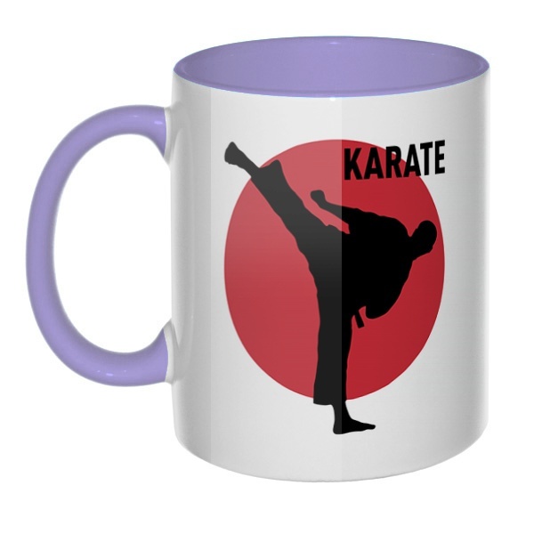Karate, кружка цветная внутри и ручка, цвет лавандовый