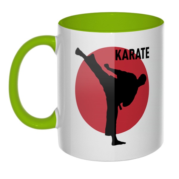 Karate, кружка цветная внутри и ручка, цвет салатовый