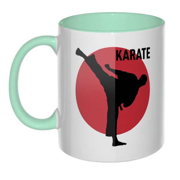 Karate, кружка цветная внутри и ручка, цвет мятный