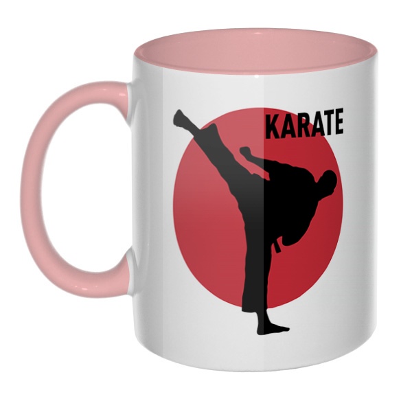 Karate, кружка цветная внутри и ручка, цвет розовый