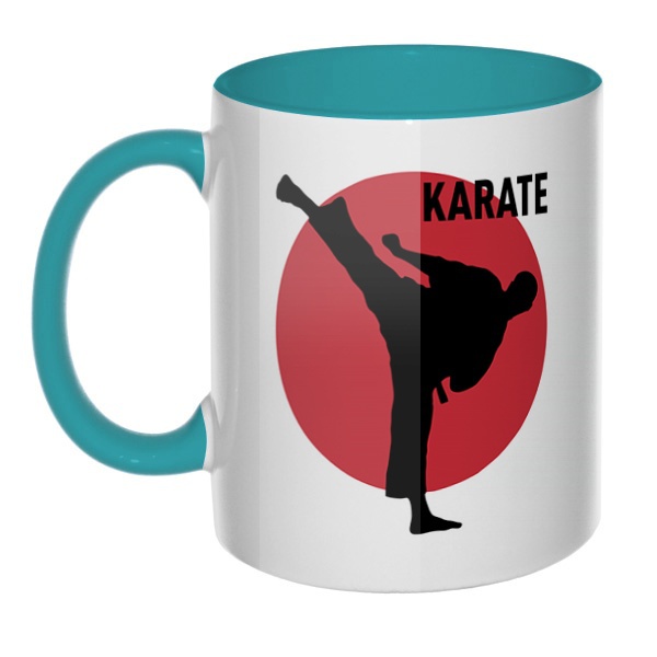 Karate, кружка цветная внутри и ручка, цвет бирюзовый