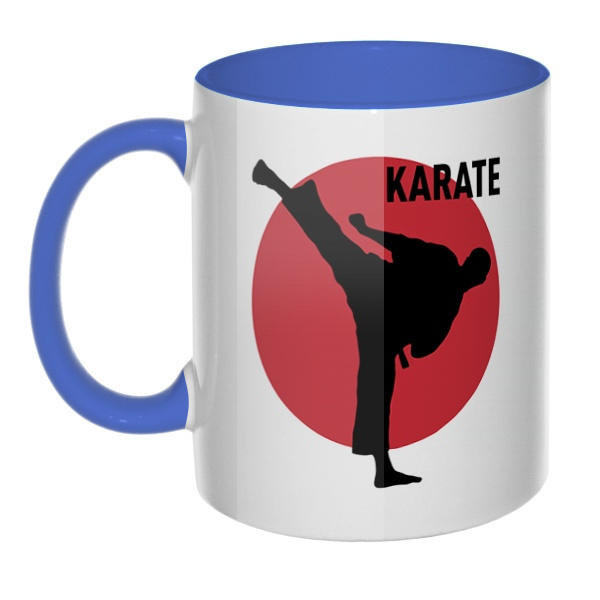 Karate, кружка цветная внутри и ручка, цвет лазурный