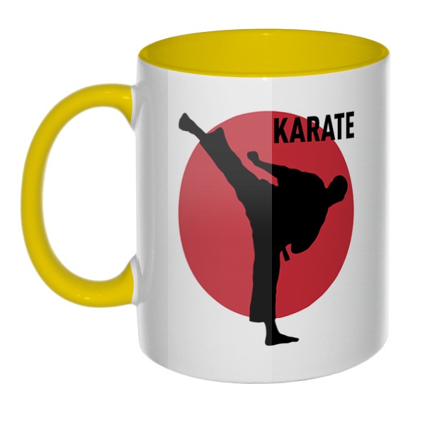 Karate, кружка цветная внутри и ручка, цвет желтый