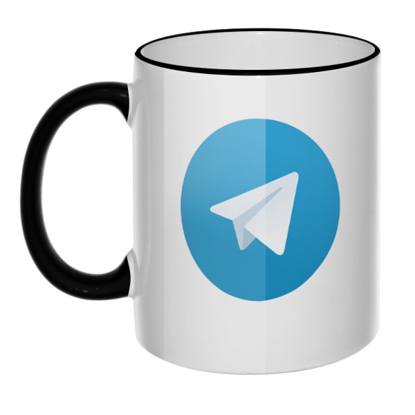 Кружка Логотип Telegram с цветным ободком и ручкой, цвет черный