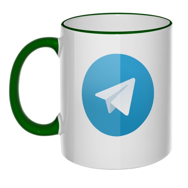 Кружка Логотип Telegram с цветным ободком и ручкой, цвет зеленый