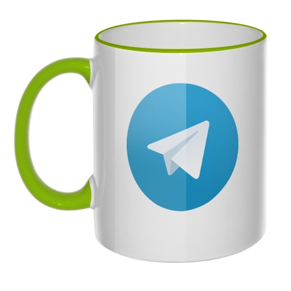 Кружка Логотип Telegram с цветным ободком и ручкой, цвет салатовый
