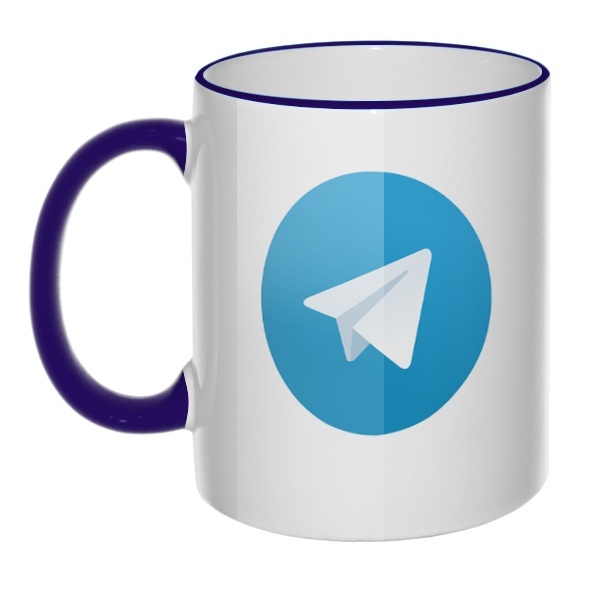 Кружка Логотип Telegram с цветным ободком и ручкой, цвет темно-синий