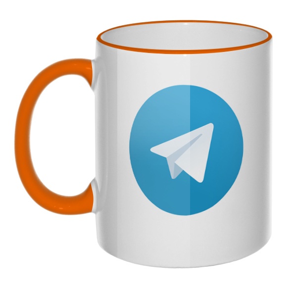Кружка Логотип Telegram с цветным ободком и ручкой, цвет оранжевый