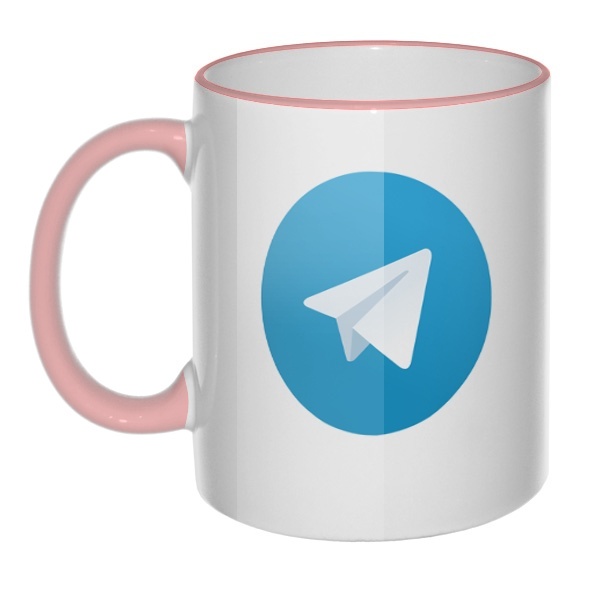 Кружка Логотип Telegram с цветным ободком и ручкой, цвет розовый