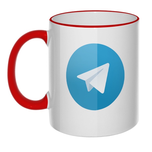 Кружка Логотип Telegram с цветным ободком и ручкой, цвет красный