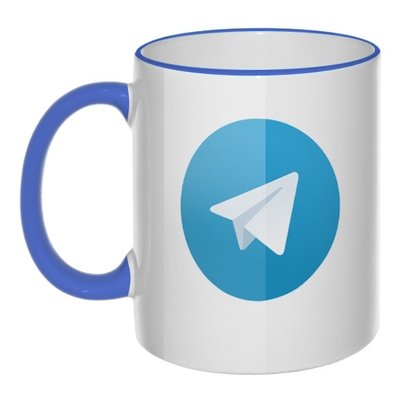 Кружка Логотип Telegram с цветным ободком и ручкой, цвет лазурный