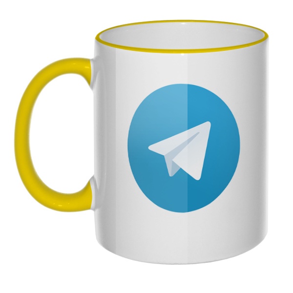 Кружка Логотип Telegram с цветным ободком и ручкой, цвет желтый