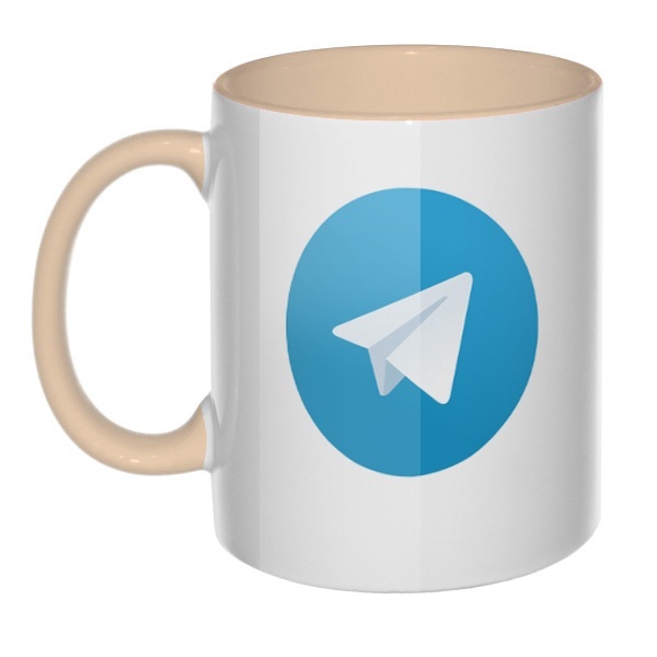 Кружка Логотип Telegram цветная внутри и ручка, цвет бежевый