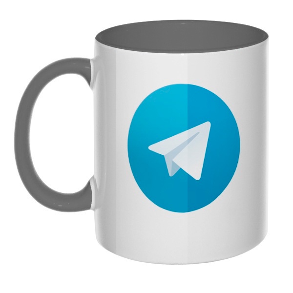 Кружка Логотип Telegram цветная внутри и ручка, цвет серый