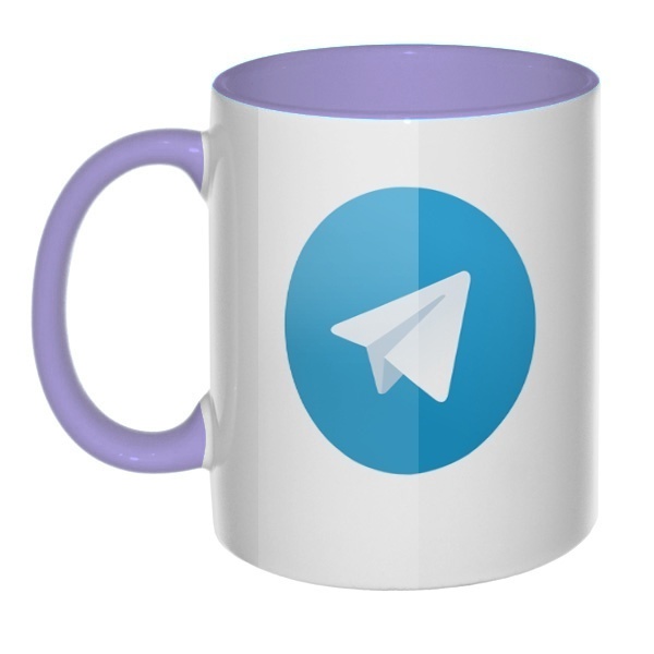 Кружка Логотип Telegram цветная внутри и ручка, цвет лавандовый
