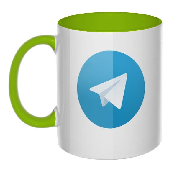 Кружка Логотип Telegram цветная внутри и ручка, цвет салатовый