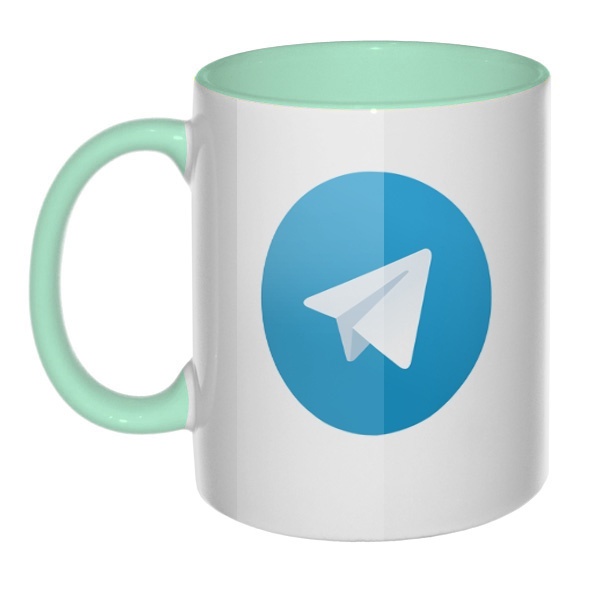 Кружка Логотип Telegram цветная внутри и ручка, цвет мятный