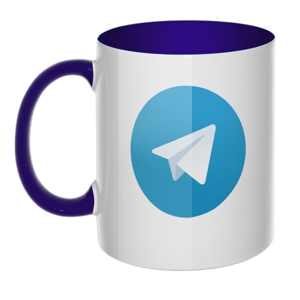 Кружка Логотип Telegram цветная внутри и ручка, цвет темно-синий