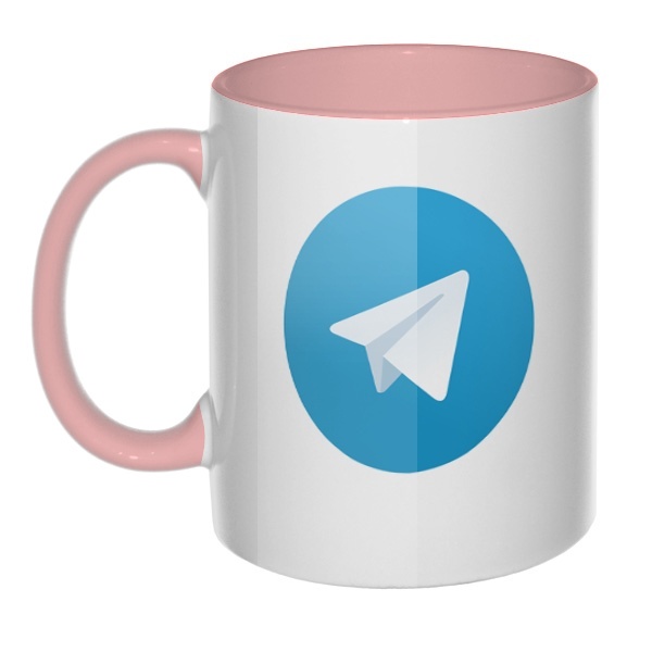 Кружка Логотип Telegram цветная внутри и ручка, цвет розовый