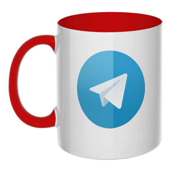 Кружка Логотип Telegram цветная внутри и ручка