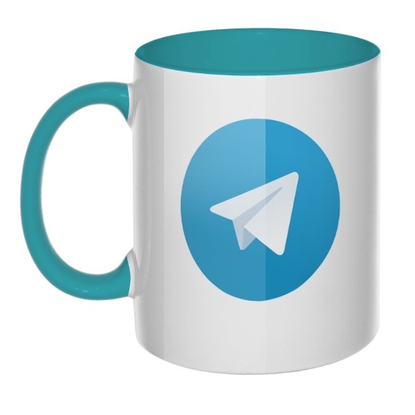 Кружка Логотип Telegram цветная внутри и ручка, цвет бирюзовый