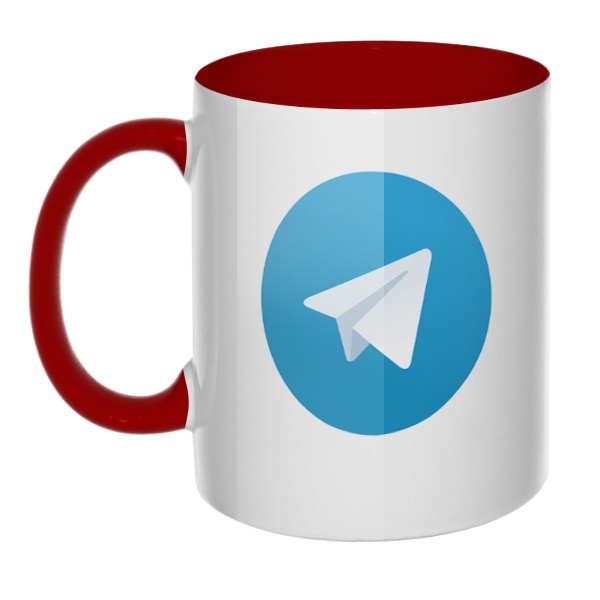 Кружка Логотип Telegram цветная внутри и ручка, цвет бордовый