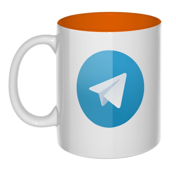 Кружка цветная внутри Логотип Telegram, цвет оранжевый