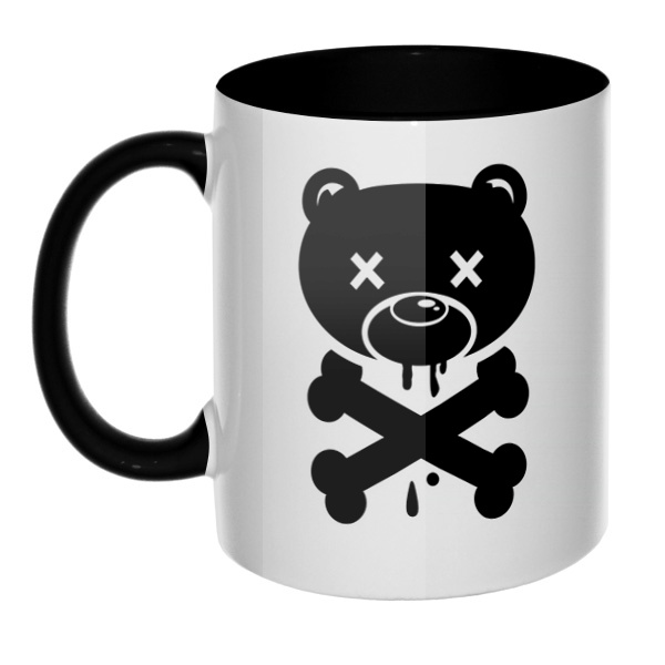 Медведь-пират, кружка цветная внутри и ручка, цвет черный