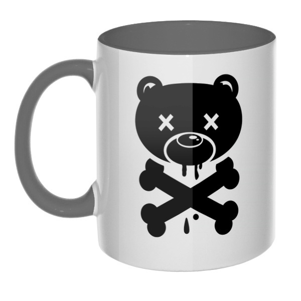 Медведь-пират, кружка цветная внутри и ручка, цвет серый