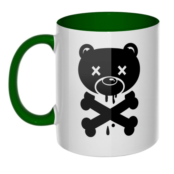 Медведь-пират, кружка цветная внутри и ручка, цвет зеленый
